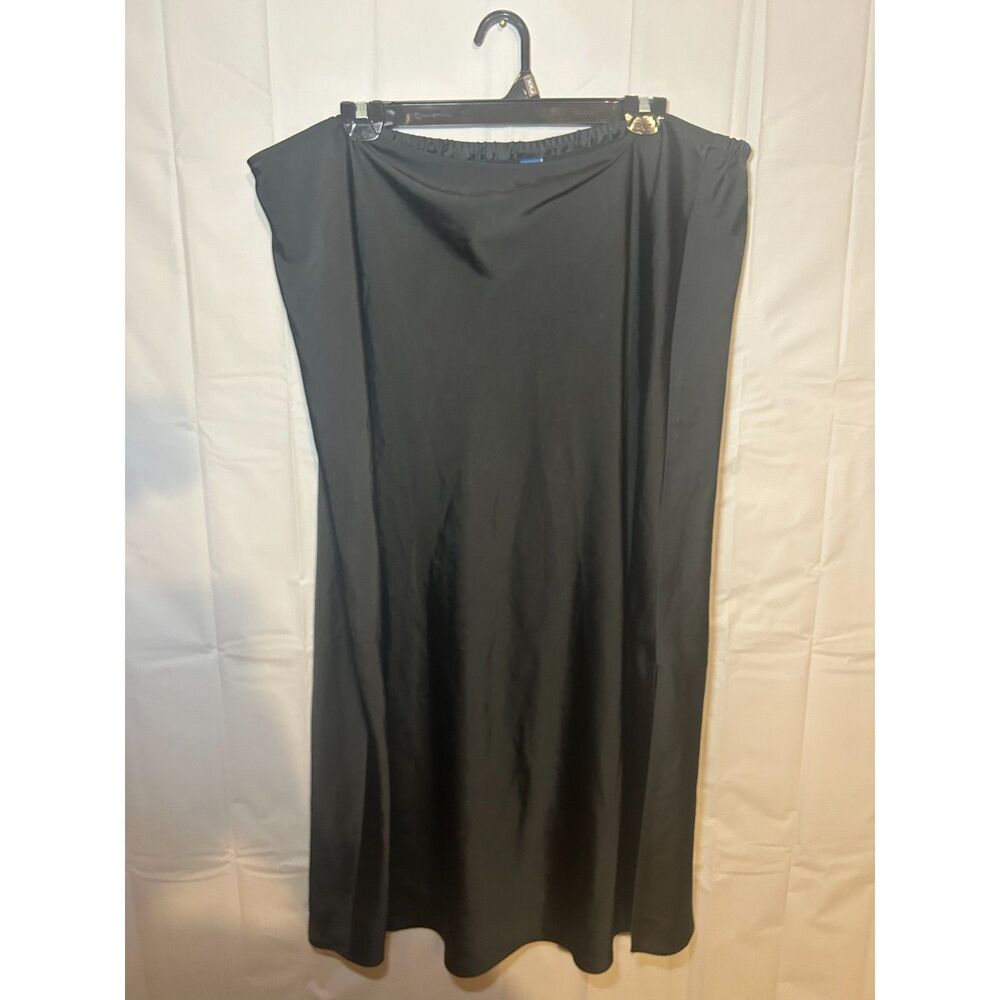 Old Navy Black Satin Midi Skirt Size XXL Side Slit Fluid Slip Skirt